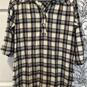 LOFT Women's Plaid Button Down Dress - Black, White, Tan